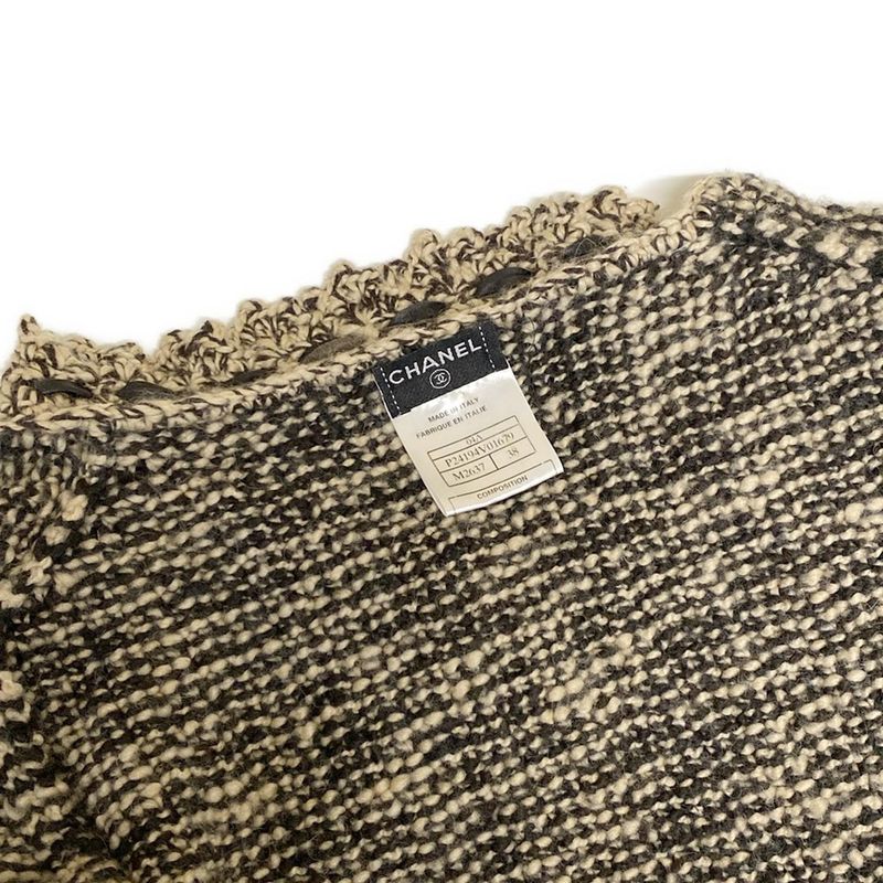 Chanel Long Sleeve Sweater Size 38 M Women's P24194 Ivory X Black Ribbon Wool