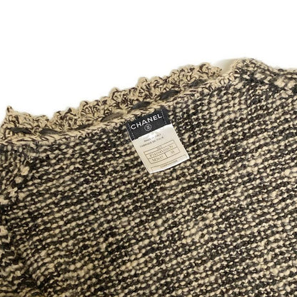 Chanel Long Sleeve Sweater Size 38 M Women's P24194 Ivory X Black Ribbon Wool