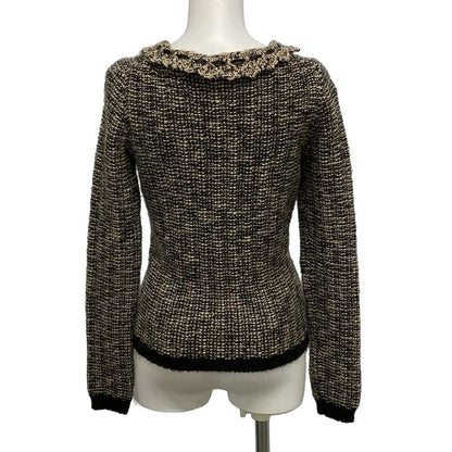 Chanel Long Sleeve Sweater Size 38 M Women's P24194 Ivory X Black Ribbon Wool