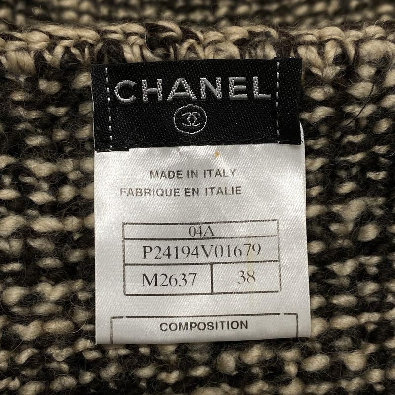 Chanel Long Sleeve Sweater Size 38 M Women's P24194 Ivory X Black Ribbon Wool