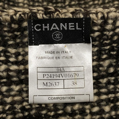 Chanel Long Sleeve Sweater Size 38 M Women's P24194 Ivory X Black Ribbon Wool