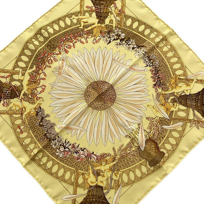 Hermes Scarf Petit Carre Light Yellow X Brown X Multi Amours Sunflower