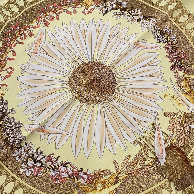 Hermes Scarf Petit Carre Light Yellow X Brown X Multi Amours Sunflower