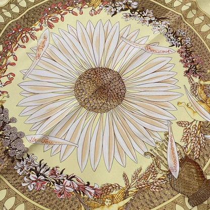 Hermes Scarf Petit Carre Light Yellow X Brown X Multi Amours Sunflower