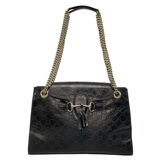 Gucci Shoulder Bag Guccissima Line Emily 295403 Black Chain Shoulder Leather