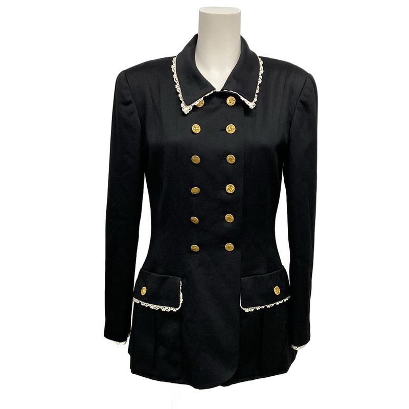 Chanel Skirt Suit Size 36 S Women's - 20665 Black Shoulder Pad Lace Wool