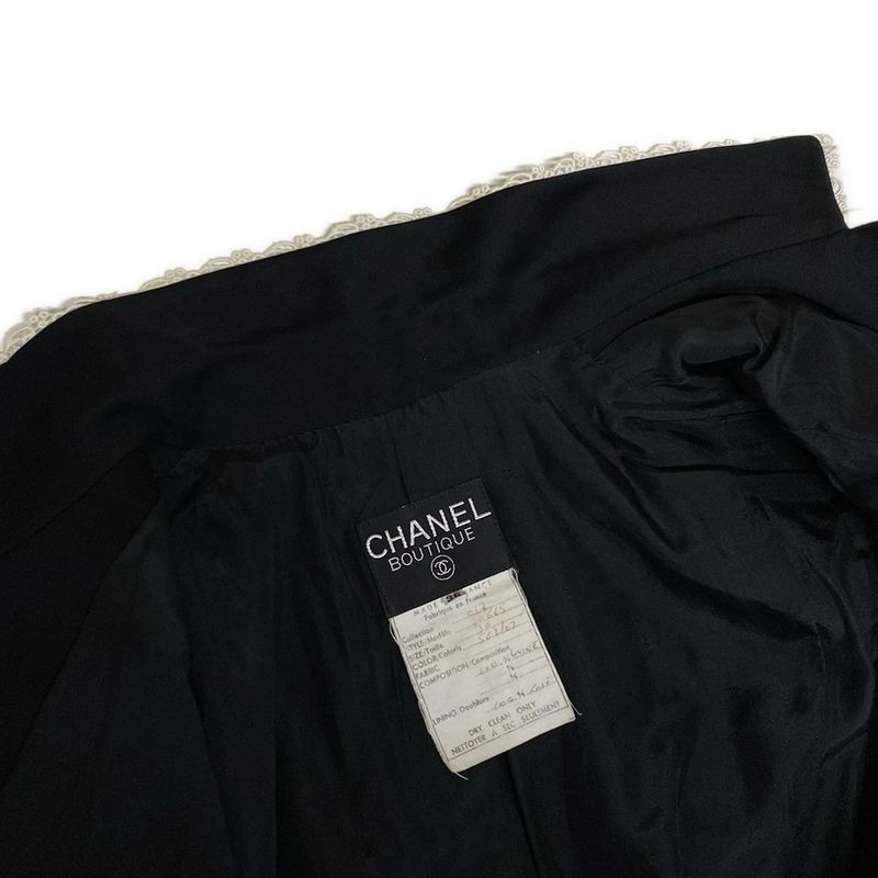Chanel Skirt Suit Size 36 S Women's - 20665 Black Shoulder Pad Lace Wool