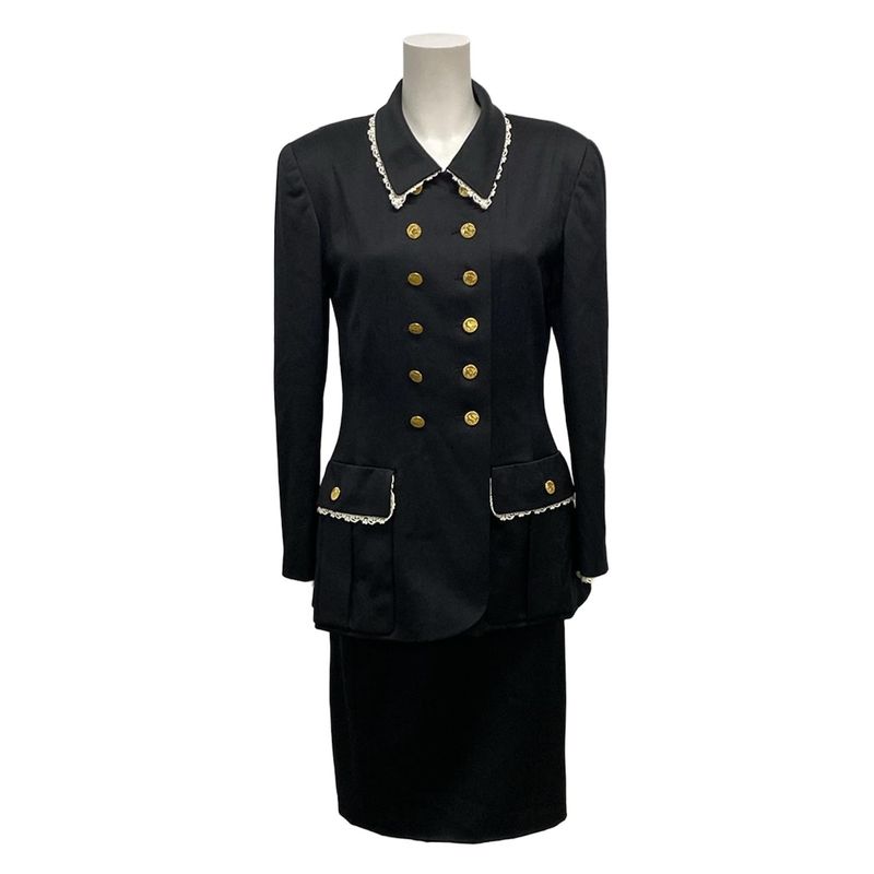 Chanel Skirt Suit Size 36 S Women's - 20665 Black Shoulder Pad Lace Wool