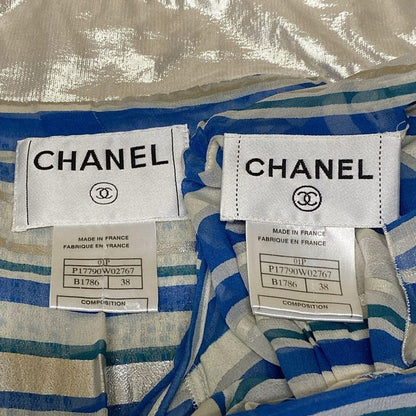 Chanel Jacket Size 38 M Women's - P17790 Blue X Silver Tweed Lamé