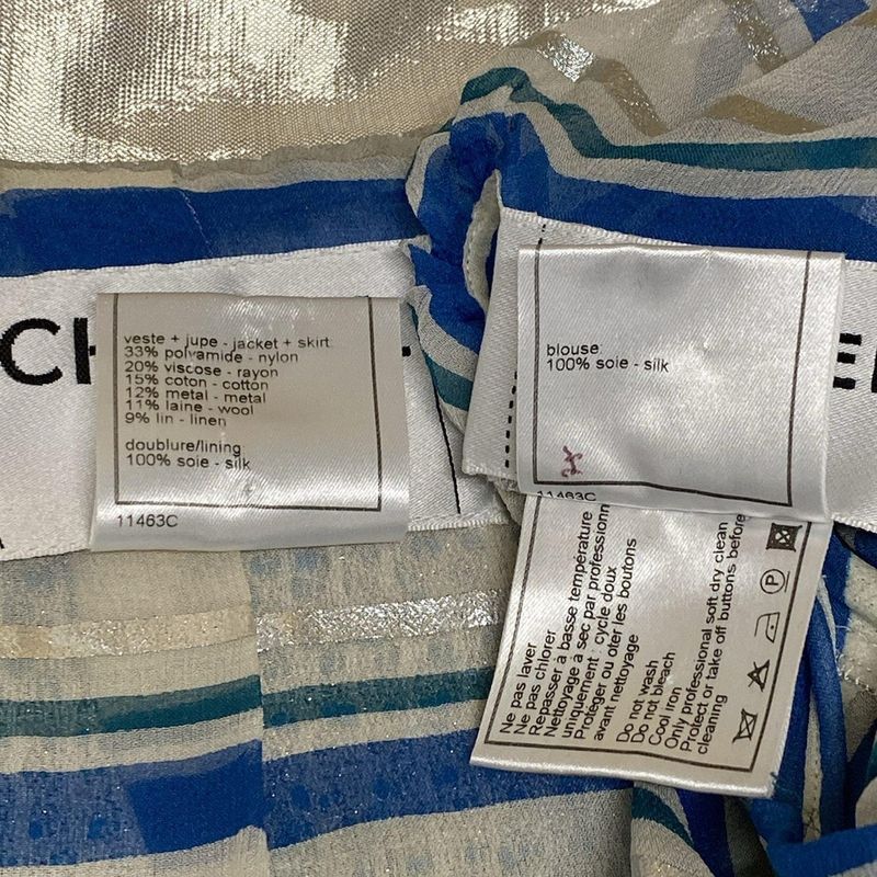 Chanel Jacket Size 38 M Women's - P17790 Blue X Silver Tweed Lamé