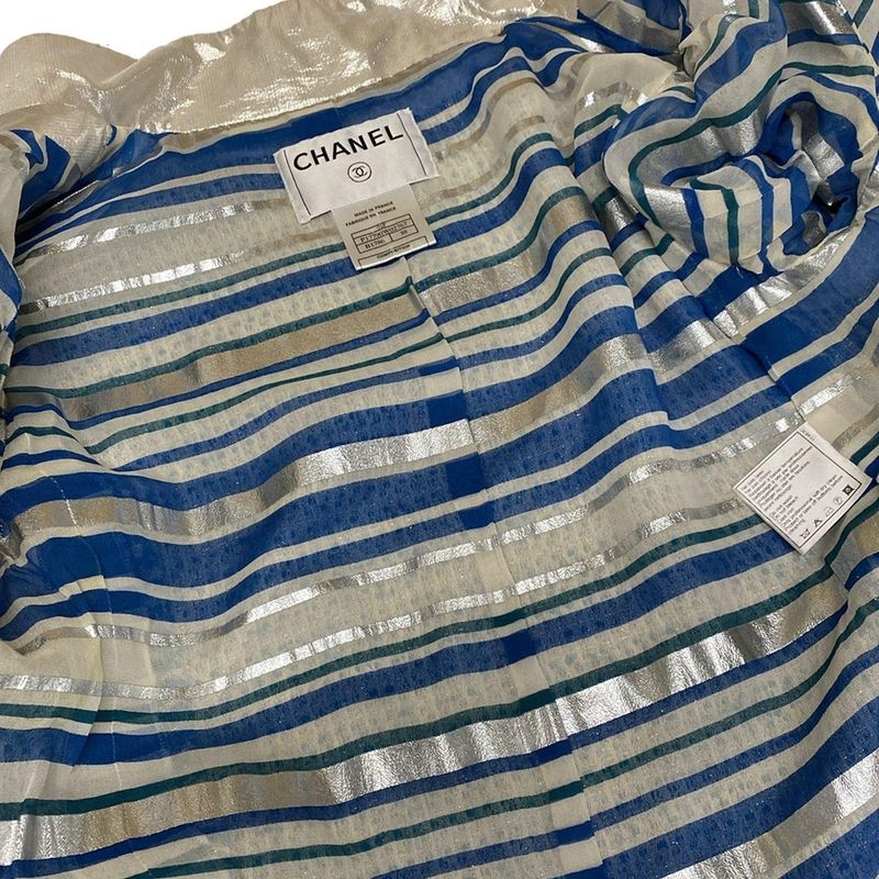 Chanel Jacket Size 38 M Women's - P17790 Blue X Silver Tweed Lamé