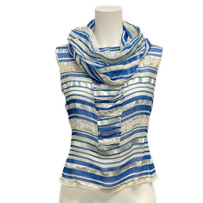 Chanel Jacket Size 38 M Women's - P17790 Blue X Silver Tweed Lamé