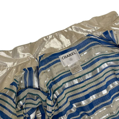 Chanel Jacket Size 38 M Women's - P17790 Blue X Silver Tweed Lamé
