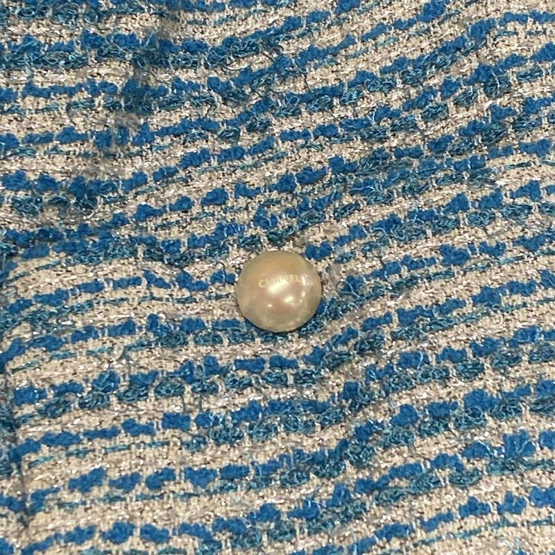 Chanel Jacket Size 38 M Women's - P17790 Blue X Silver Tweed Lamé