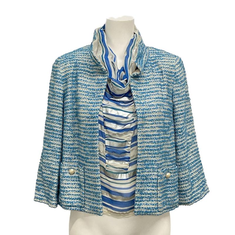 Chanel Jacket Size 38 M Women's - P17790 Blue X Silver Tweed Lamé