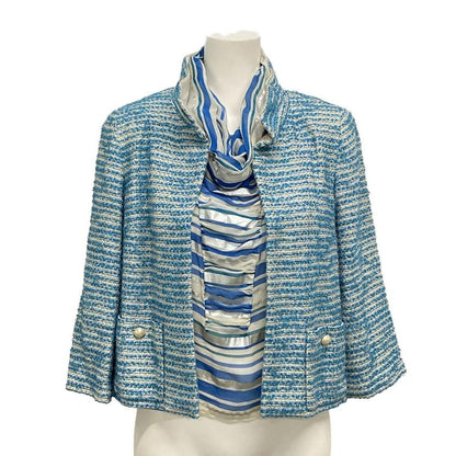 Chanel Jacket Size 38 M Women's - P17790 Blue X Silver Tweed Lamé