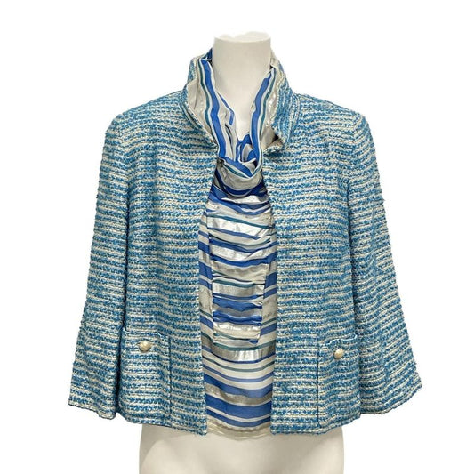 Chanel Jacket Size 38 M Women's - P17790 Blue X Silver Tweed Lamé