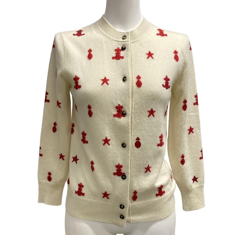 Hermes Cardigan Size 34 S Women's - Ivory X Red Long Sleeve Cashmere Embroidery