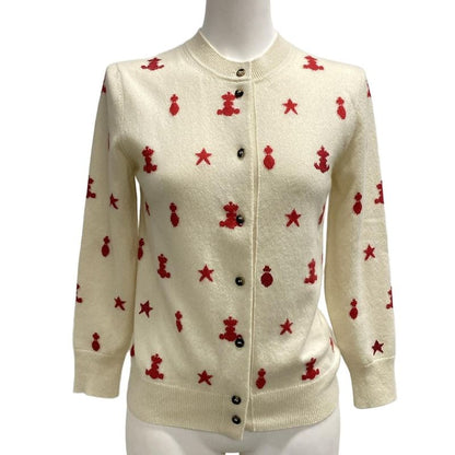 Hermes Cardigan Size 34 S Women's - Ivory X Red Long Sleeve Cashmere Embroidery