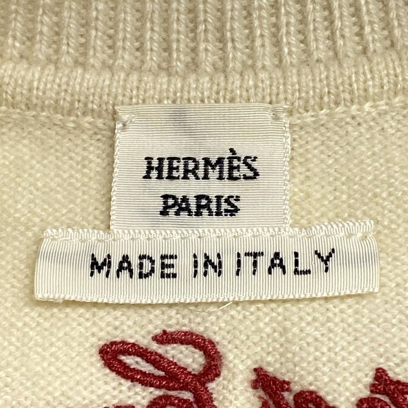 Hermes Cardigan Size 34 S Women's - Ivory X Red Long Sleeve Cashmere Embroidery