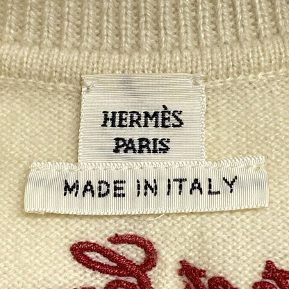 Hermes Cardigan Size 34 S Women's - Ivory X Red Long Sleeve Cashmere Embroidery