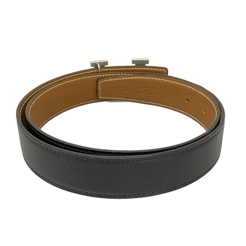 Hermes Belt 85 H Belt Black X Silver Hardware Reversible Leather