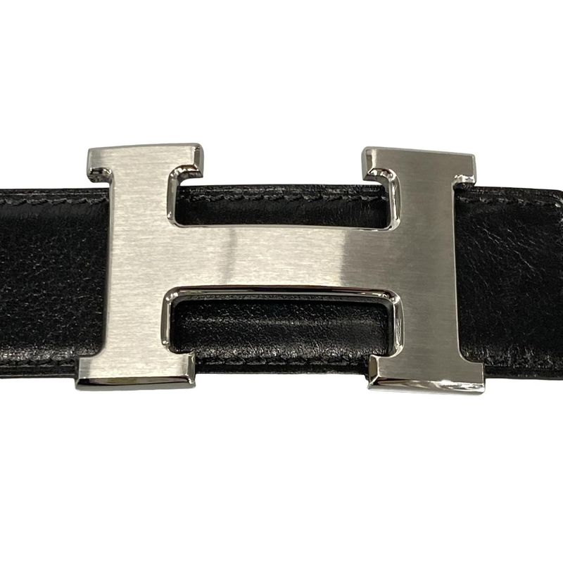 Hermes Belt 85 H Belt Black X Silver Hardware Reversible Leather