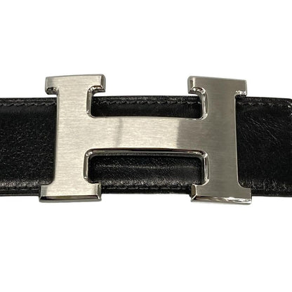 Hermes Belt 85 H Belt Black X Silver Hardware Reversible Leather