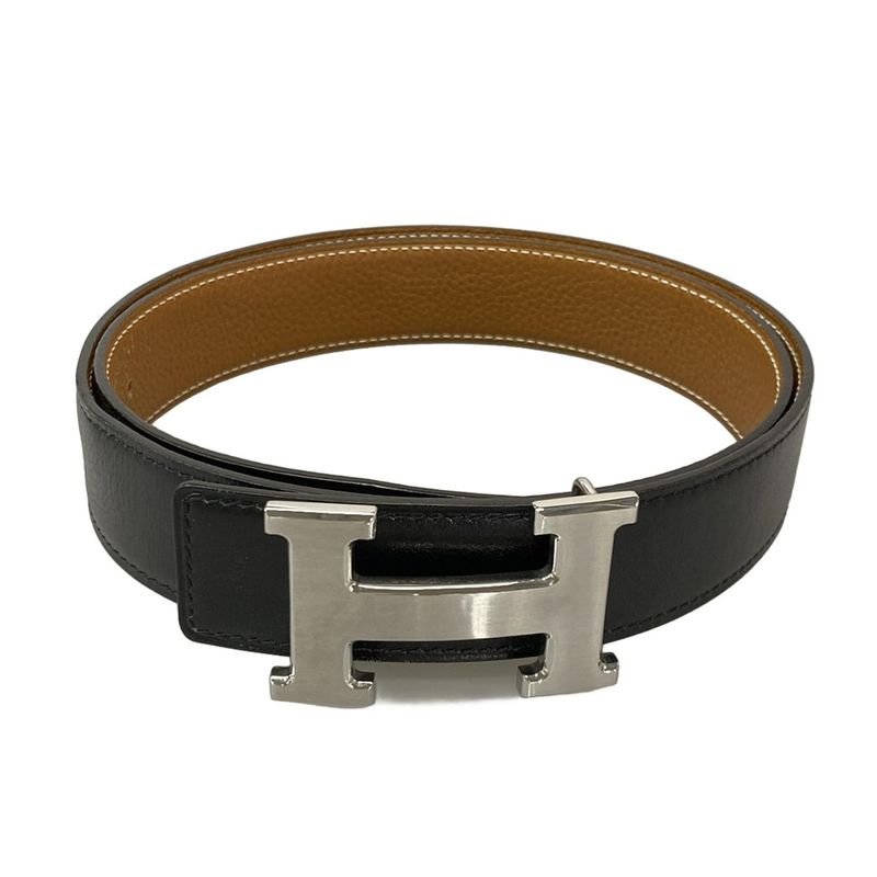 Hermes Belt 85 H Belt Black X Silver Hardware Reversible Leather