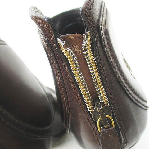Gucci Short Boots Round Toe High Heel Gold Medal 38 C Brown Leather
