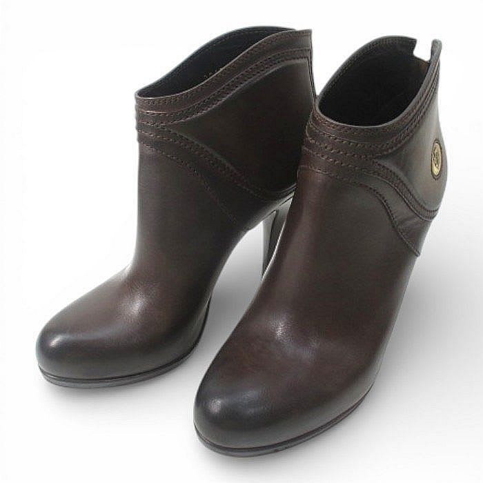 Gucci Short Boots Round Toe High Heel Gold Medal 38 C Brown Leather