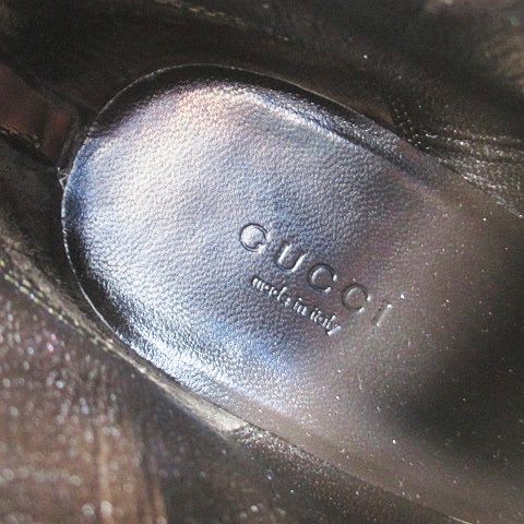 Gucci Short Boots Round Toe High Heel Gold Medal 38 C Brown Leather