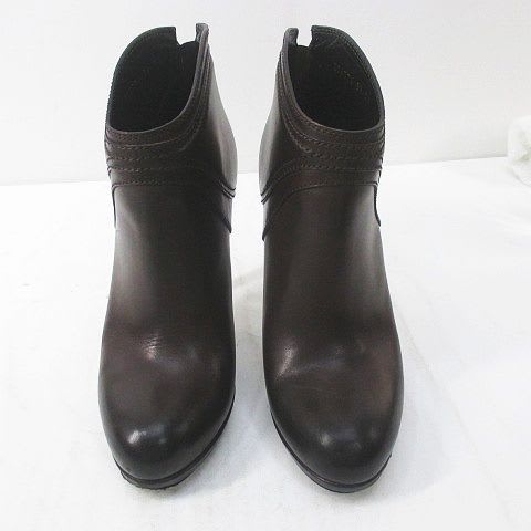 Gucci Short Boots Round Toe High Heel Gold Medal 38 C Brown Leather