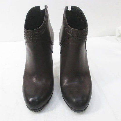 Gucci Short Boots Round Toe High Heel Gold Medal 38 C Brown Leather