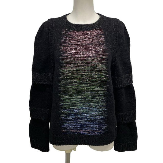 Chanel Long Sleeve Sweater Size 40 M Women's P57821 Black X Multi Lamé Sequins