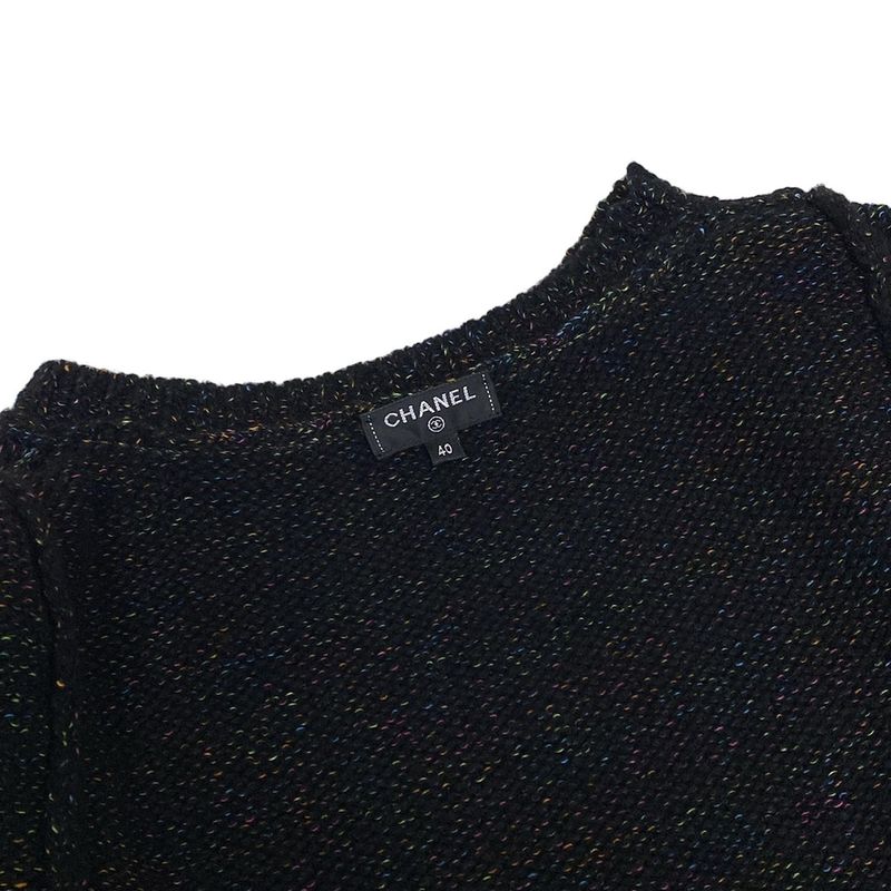 Chanel Long Sleeve Sweater Size 40 M Women's P57821 Black X Multi Lamé Sequins