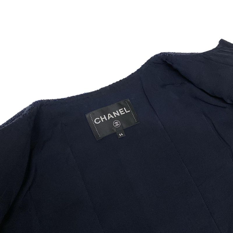 Chanel Jacket Size 34 S Women's P71190 Navy No Collar Long Sleeve Winter Autumn