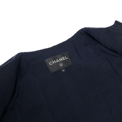 Chanel Jacket Size 34 S Women's P71190 Navy No Collar Long Sleeve Winter Autumn