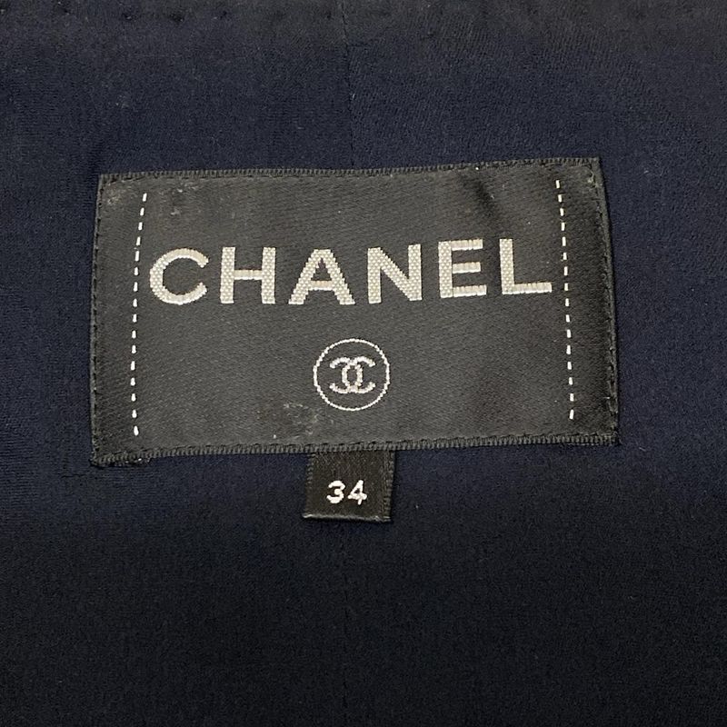 Chanel Jacket Size 34 S Women's P71190 Navy No Collar Long Sleeve Winter Autumn