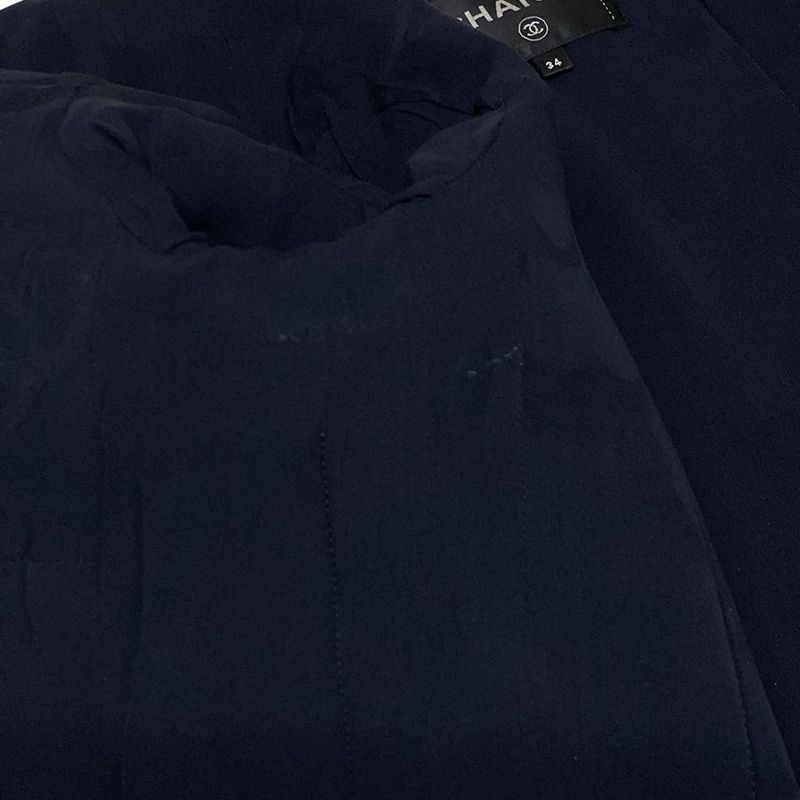 Chanel Jacket Size 34 S Women's P71190 Navy No Collar Long Sleeve Winter Autumn