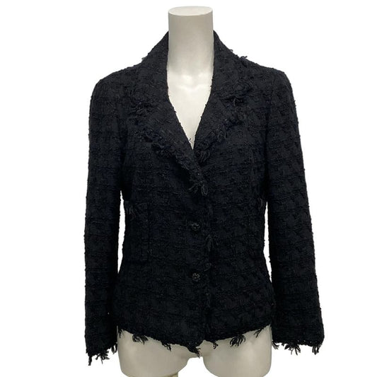 Chanel Jacket Size 36 S Women's P24873 Black Tweed Fringe Cotton