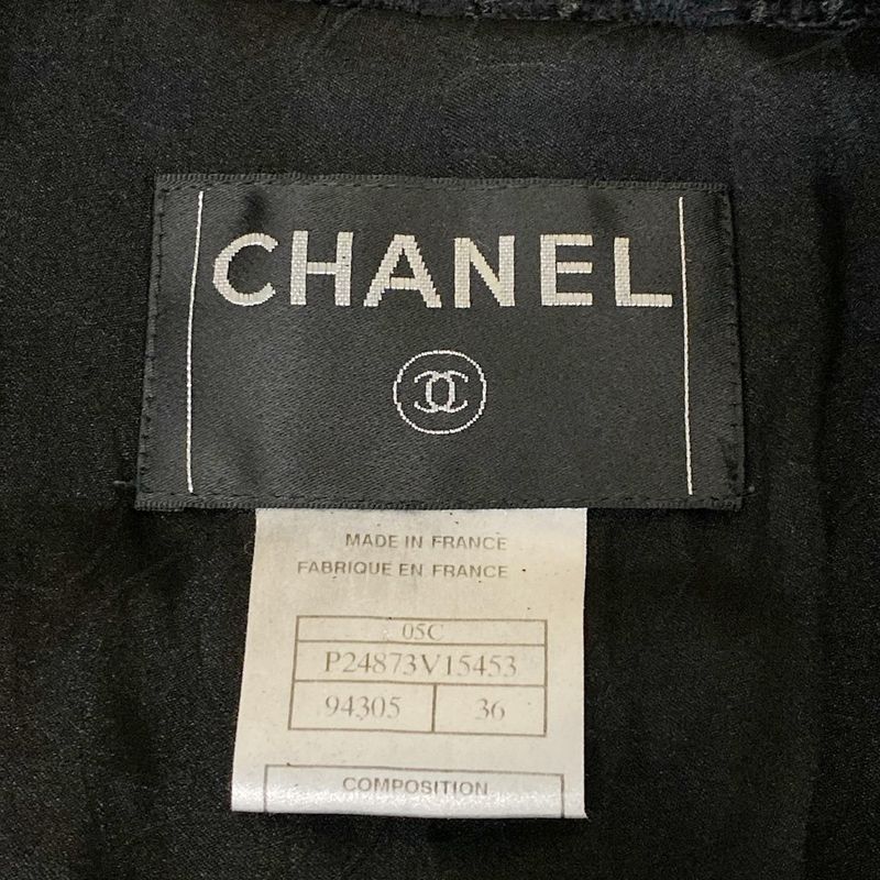 Chanel Jacket Size 36 S Women's P24873 Black Tweed Fringe Cotton