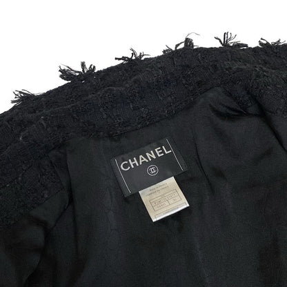Chanel Jacket Size 36 S Women's P24873 Black Tweed Fringe Cotton