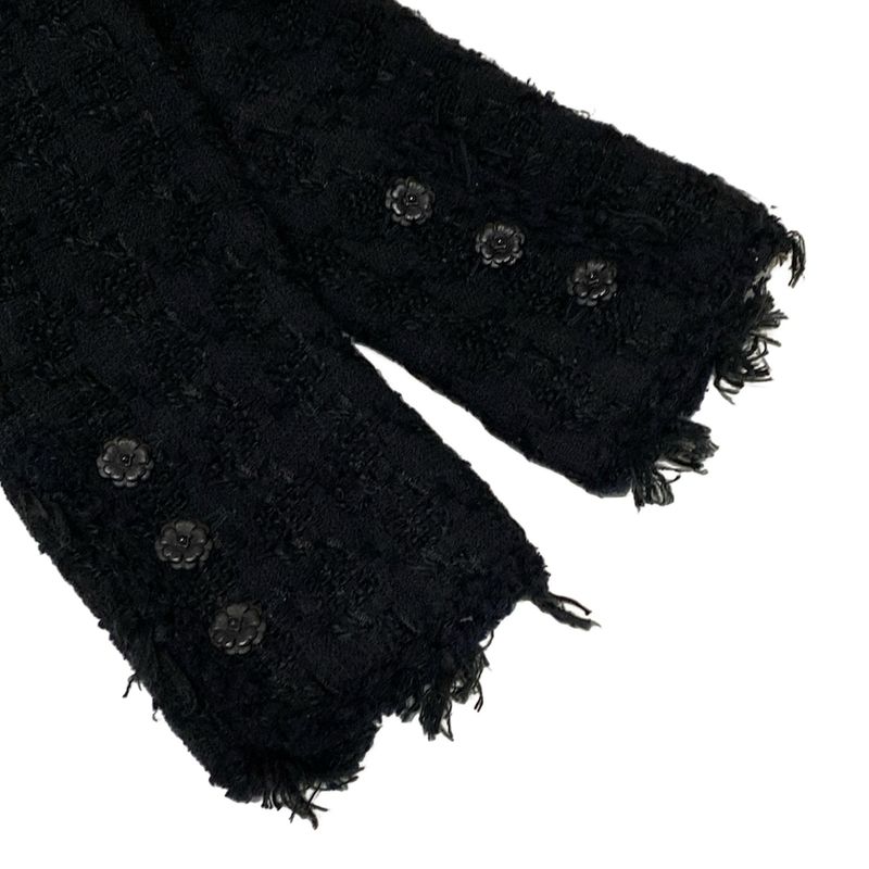 Chanel Jacket Size 36 S Women's P24873 Black Tweed Fringe Cotton