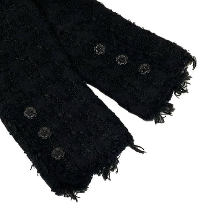 Chanel Jacket Size 36 S Women's P24873 Black Tweed Fringe Cotton