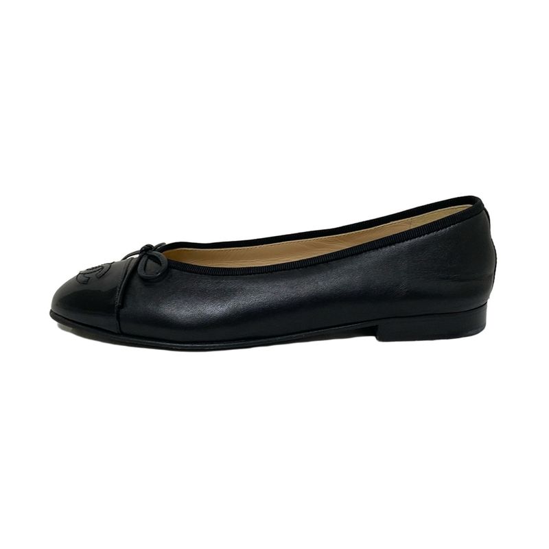 Chanel Flat Shoes 36 1 2C Women's - G02819 Black Leather Lambskin