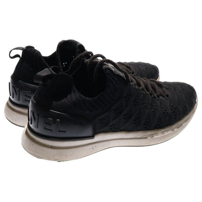 Chanel Coco Mark Knit Fabric Low Cut Sneakers Black White 35 G35549