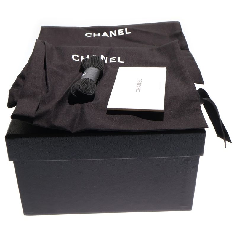 Chanel Coco Mark Knit Fabric Low Cut Sneakers Black White 35 G35549