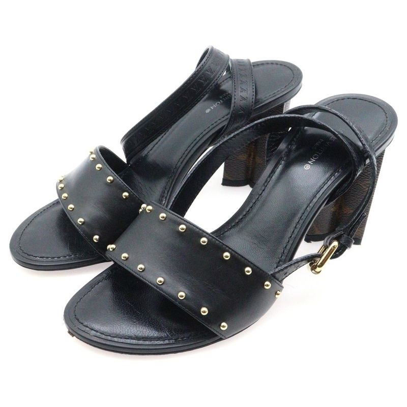 Louis Vuitton Silhouette Line Leather Studs Monogram Heel Strap Sandals Shoes
