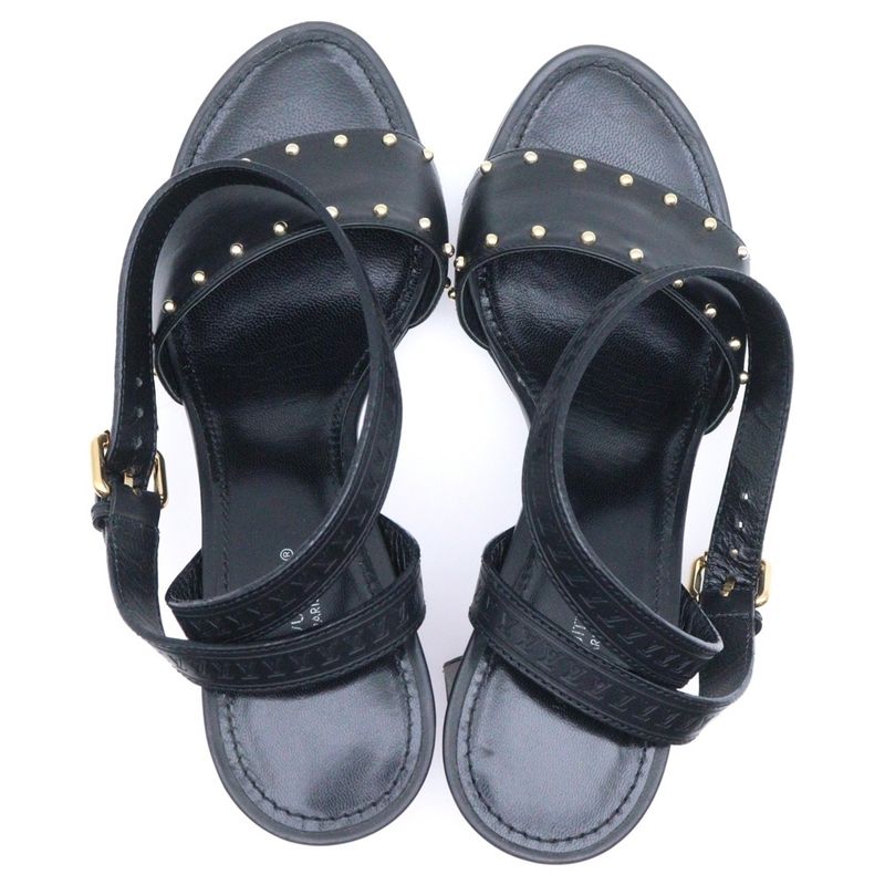 Louis Vuitton Silhouette Line Leather Studs Monogram Heel Strap Sandals Shoes